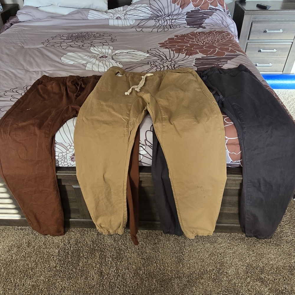 3 Pairs  Men's Joggers - Brown, Tan, and Black
